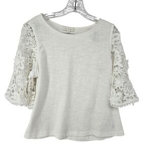 eri + ali Shirt Womens Medium White Ivory Lace Crochet Bell Sleeve Boho Floral